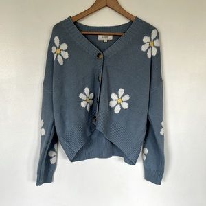 Blue flower cropped cardigan